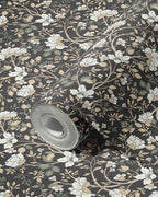 Camellia Study Wallpaper in Coal Cream Olive