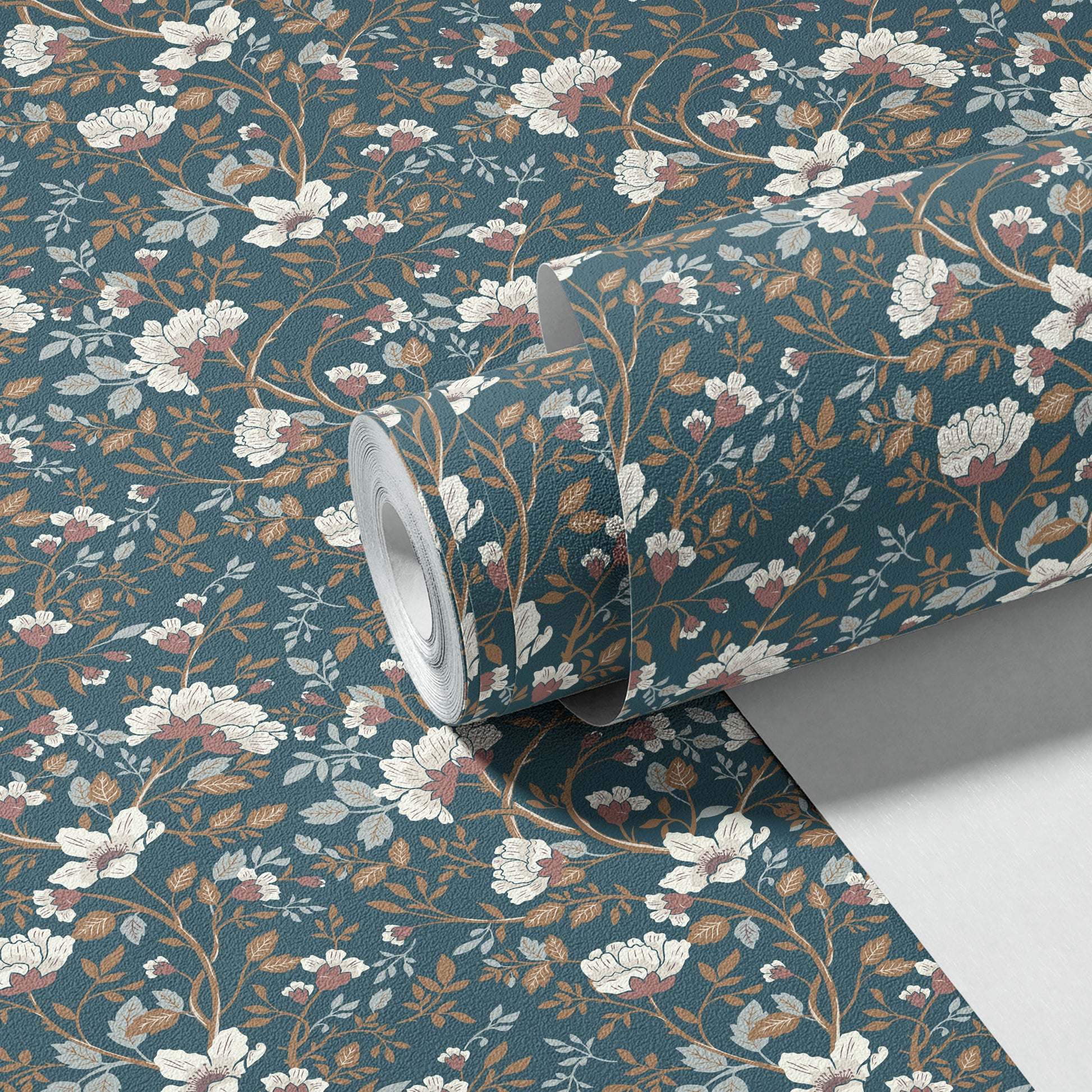 Camellia Study Wallpaper in Cobalt Dust
