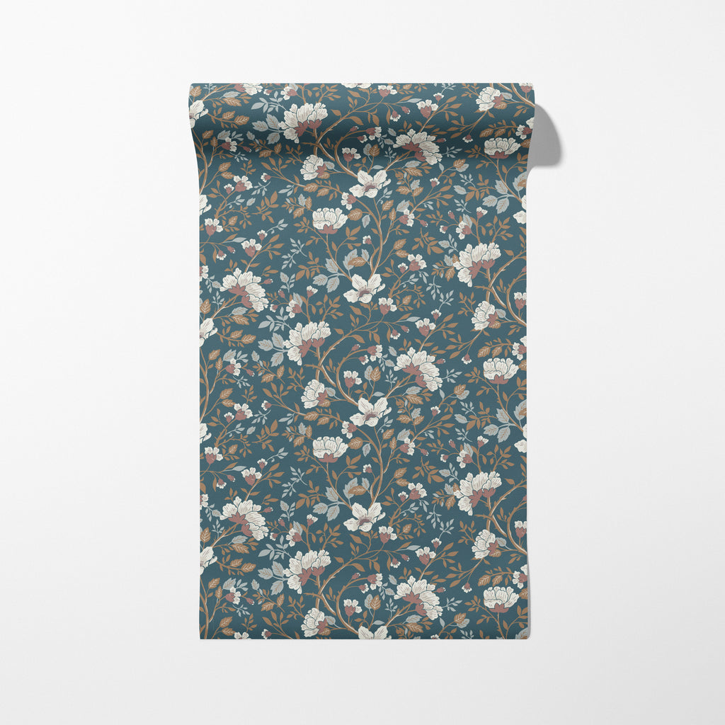 Camellia Study Wallpaper in Cobalt Dust