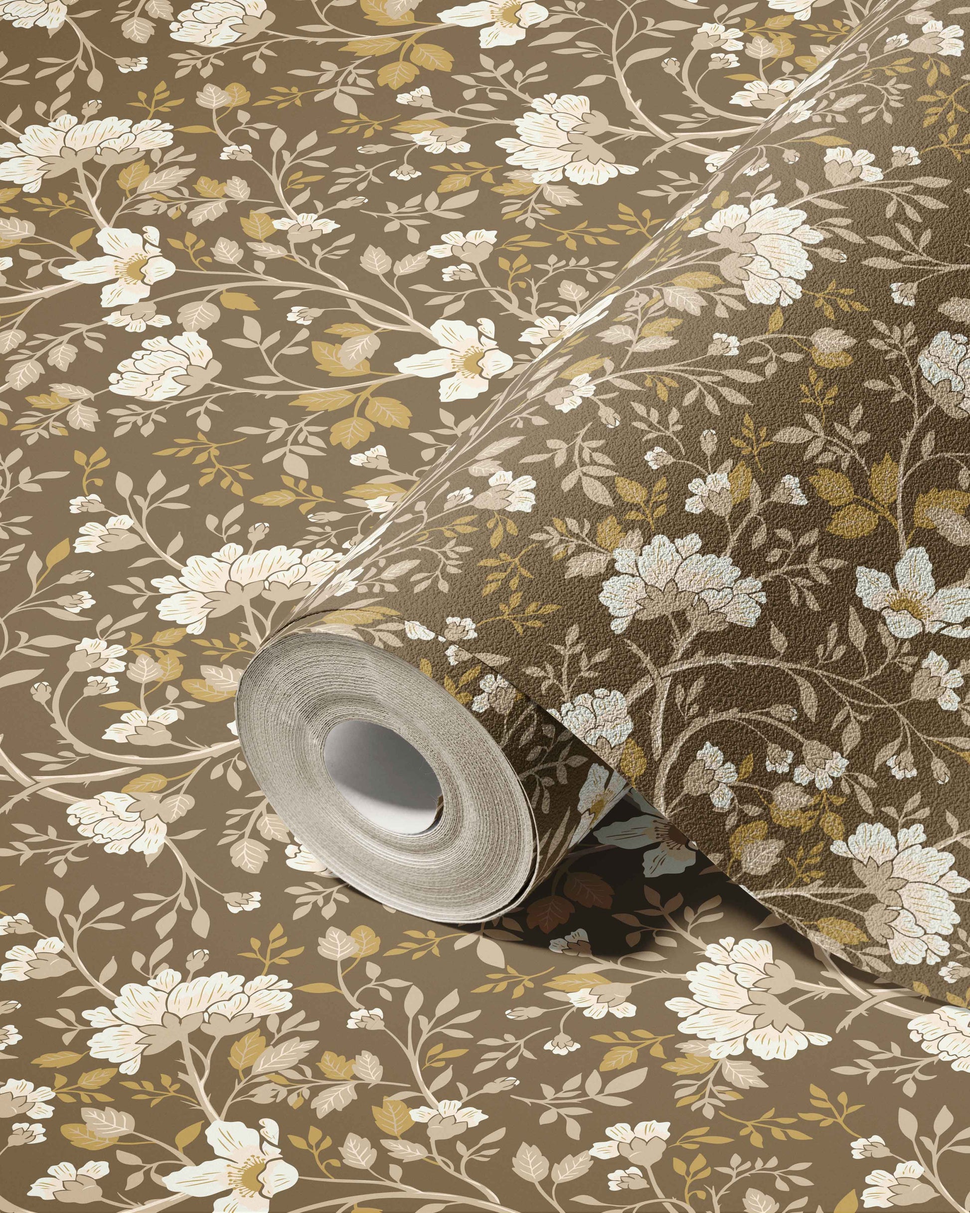 Camellia Study Wallpaper in Golden Vine