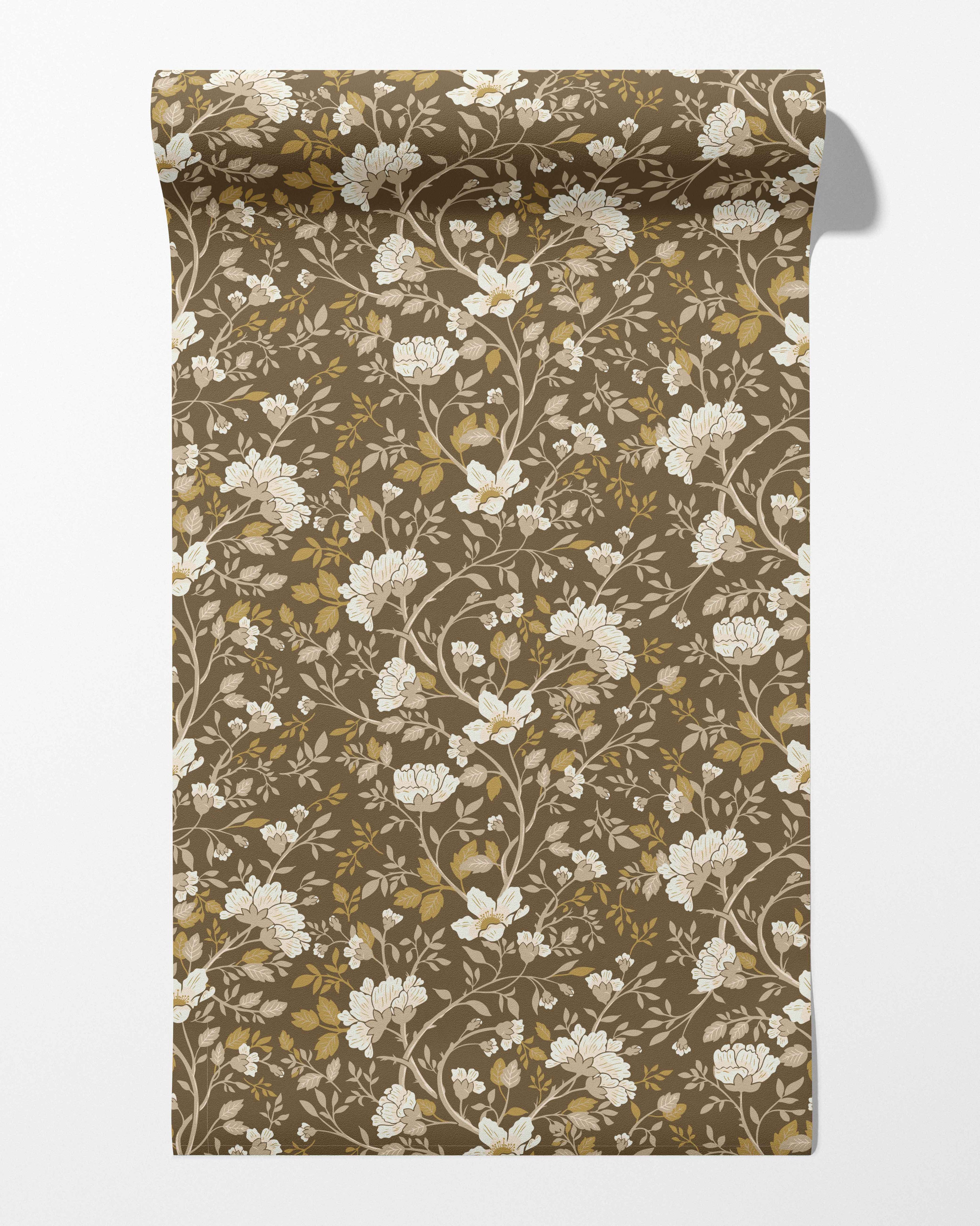 Camellia Study Wallpaper in Golden Vine