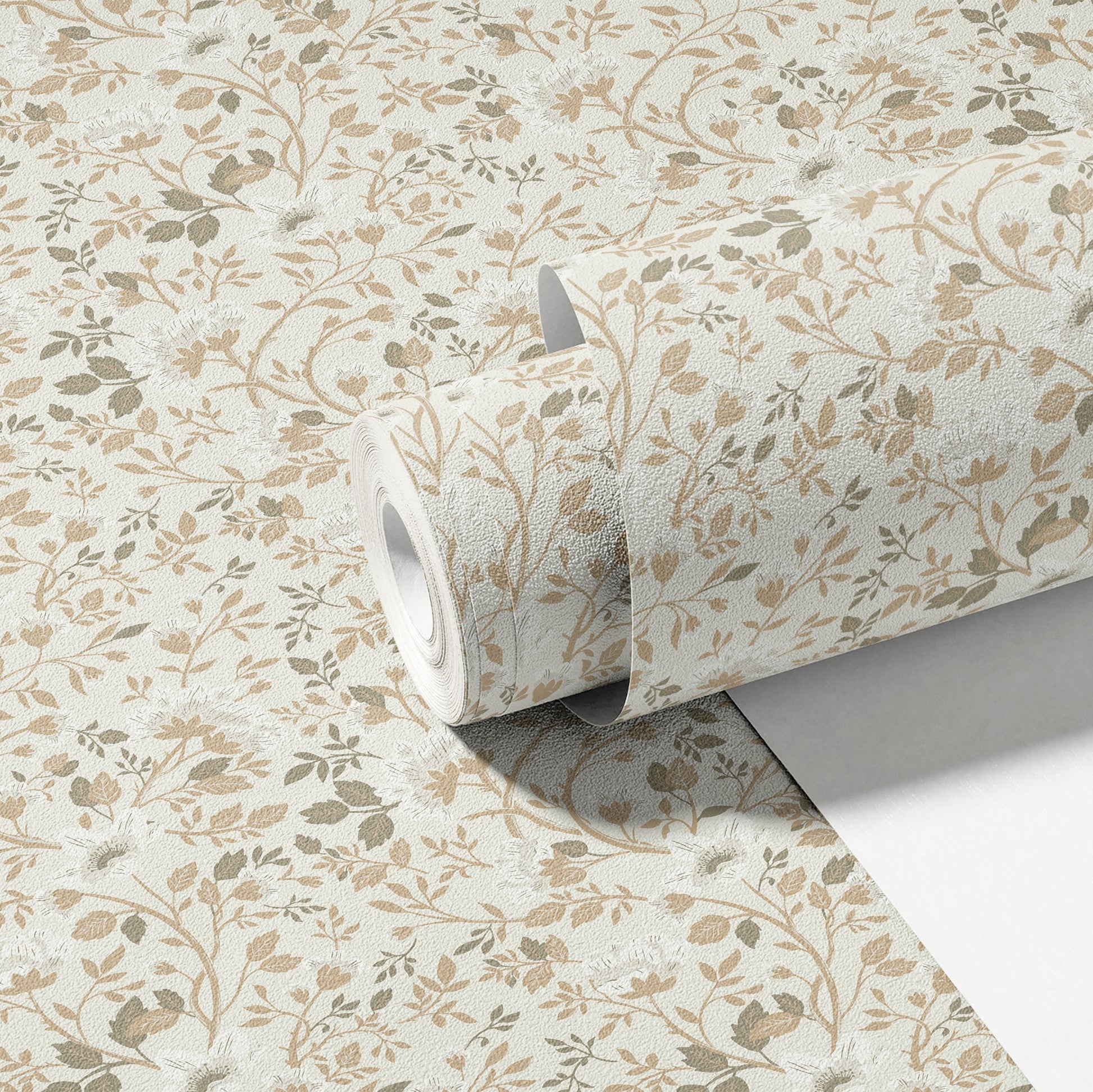 Camellia Study Wallpaper in Natural Linen