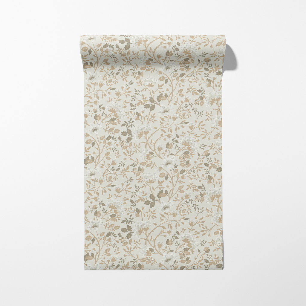 Camellia Study Wallpaper in Natural Linen
