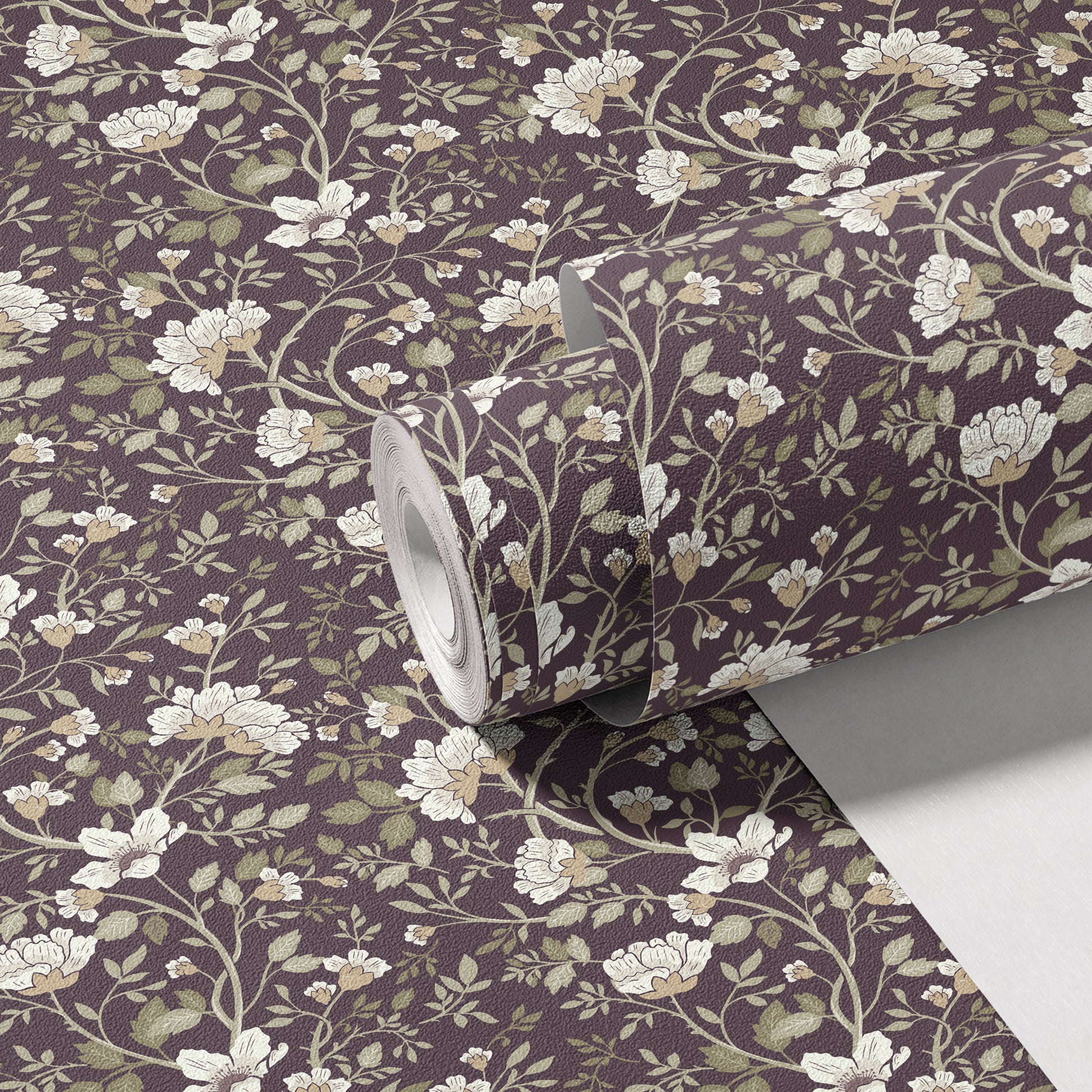 Camellia Study Wallpaper in Plumwood