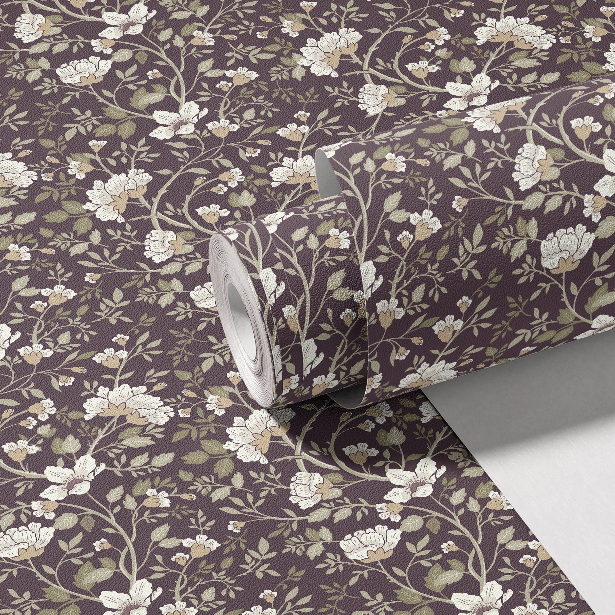 Camellia Study Wallpaper in Plumwood