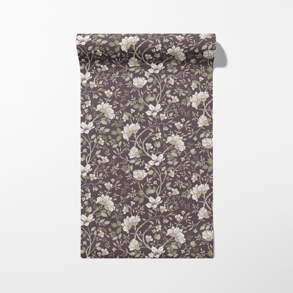 Camellia Study Wallpaper in Plumwood