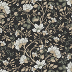 Camellia Study Wallpaper in Coal Cream Olive
