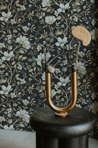 Camellia Study Wallpaper in Coal Cream Olive