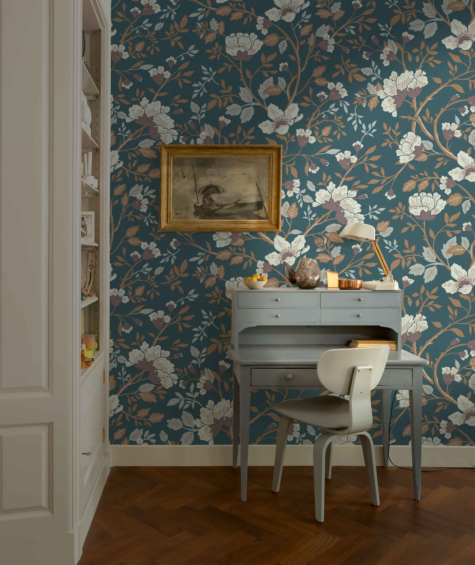 Camellia Study Wallpaper in Cobalt Dust