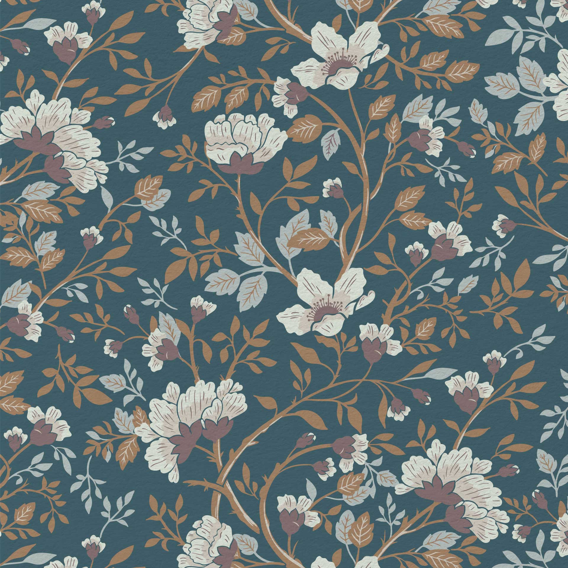 Camellia Study Wallpaper in Cobalt Dust