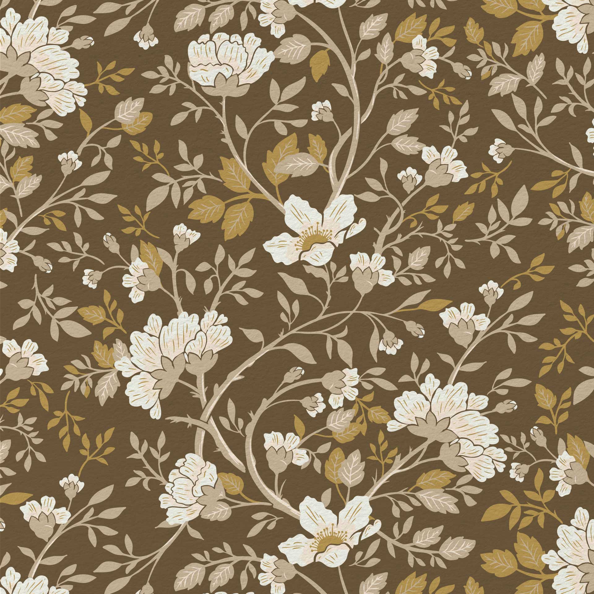 Camellia Study Wallpaper in Golden Vine
