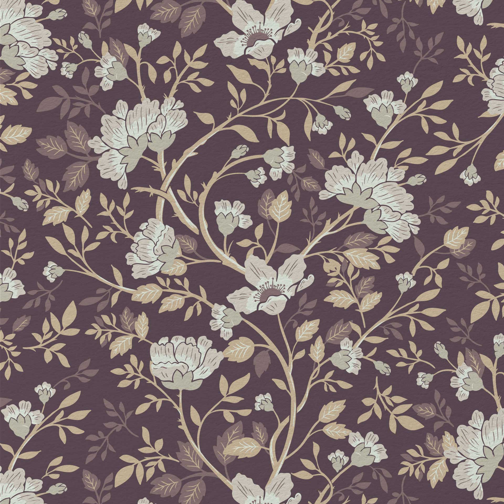 Camellia Study Wallpaper in Plumwood