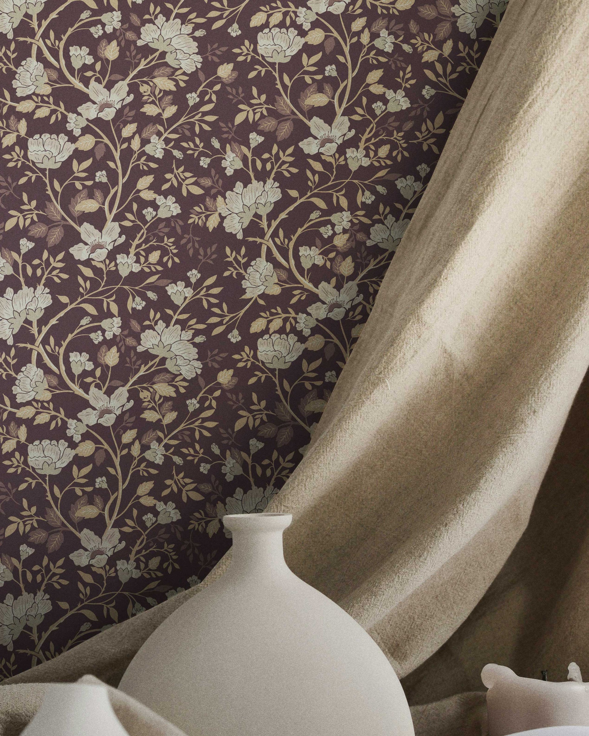 Camellia Study Wallpaper in Plumwood