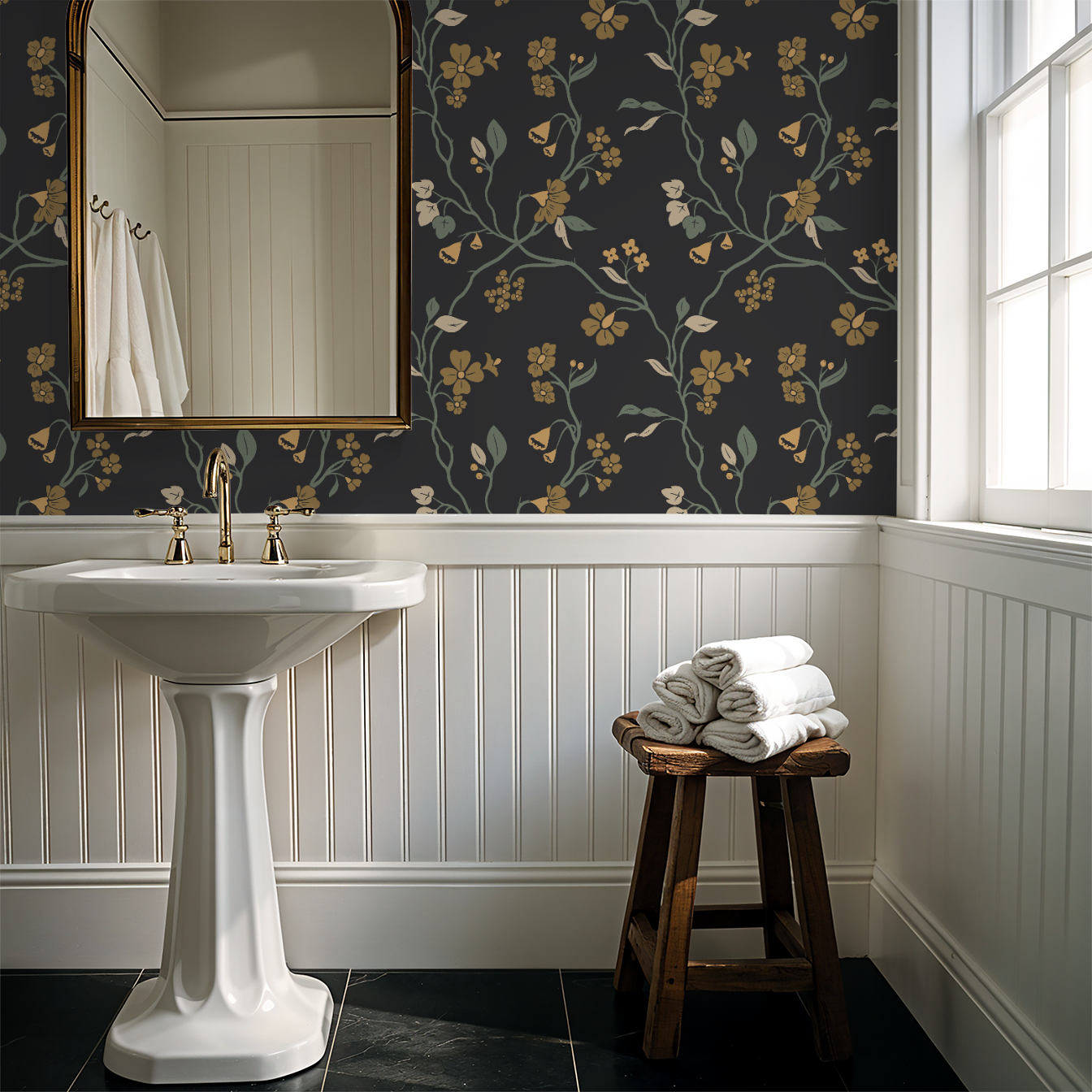 Lunaria Vine Wallpaper in Iron Slate
