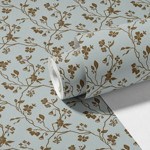 Lunaria Vine Wallpaper in Blue Thistle