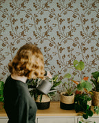 Lunaria Vine Wallpaper in Blue Thistle