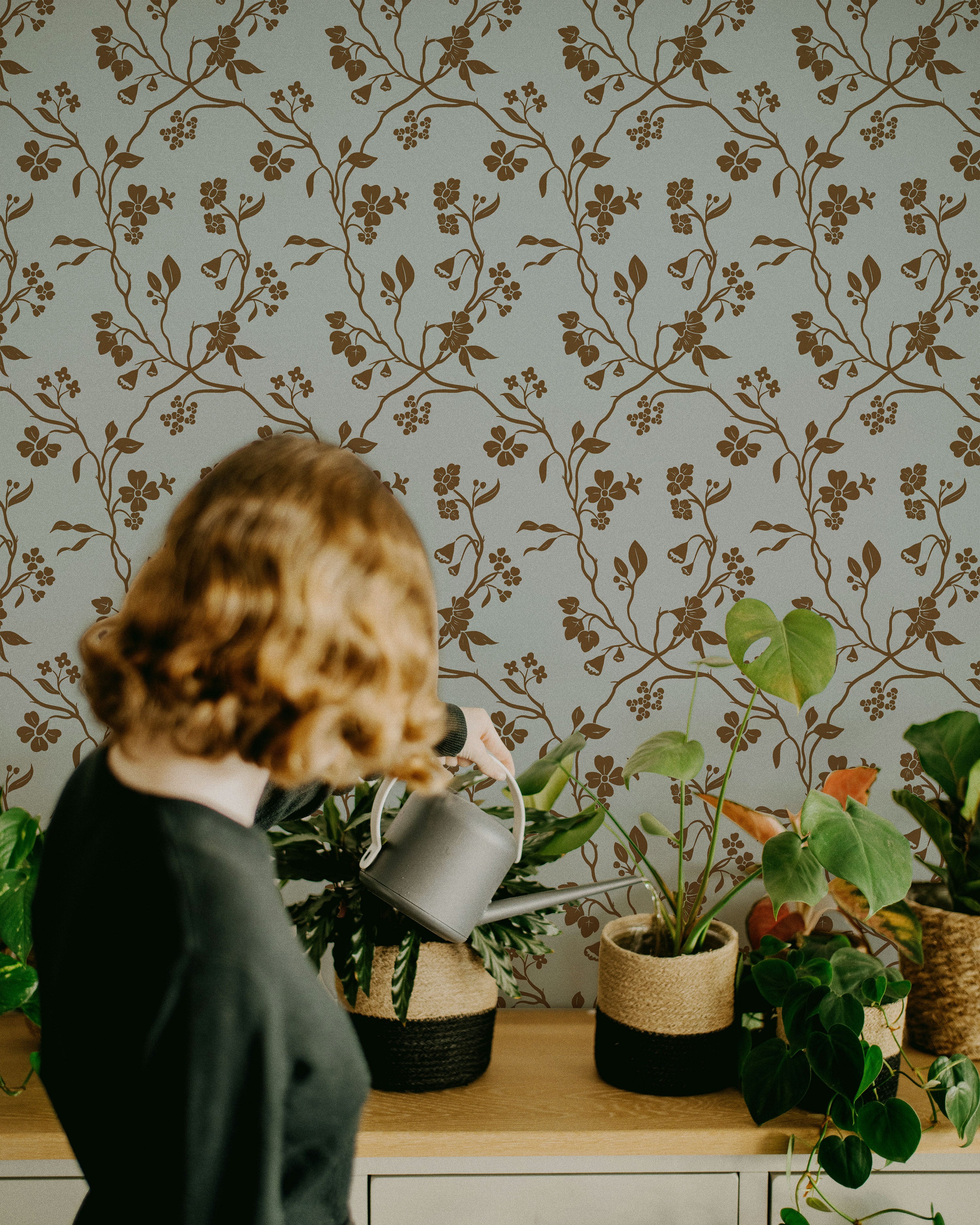 Lunaria Vine Wallpaper in Blue Thistle