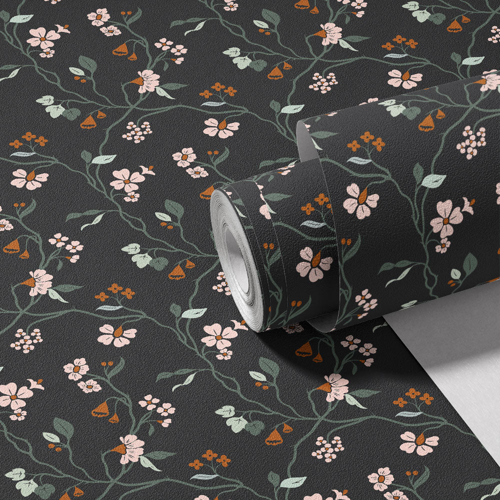 Lunaria Vine Wallpaper in Moody Charcoal