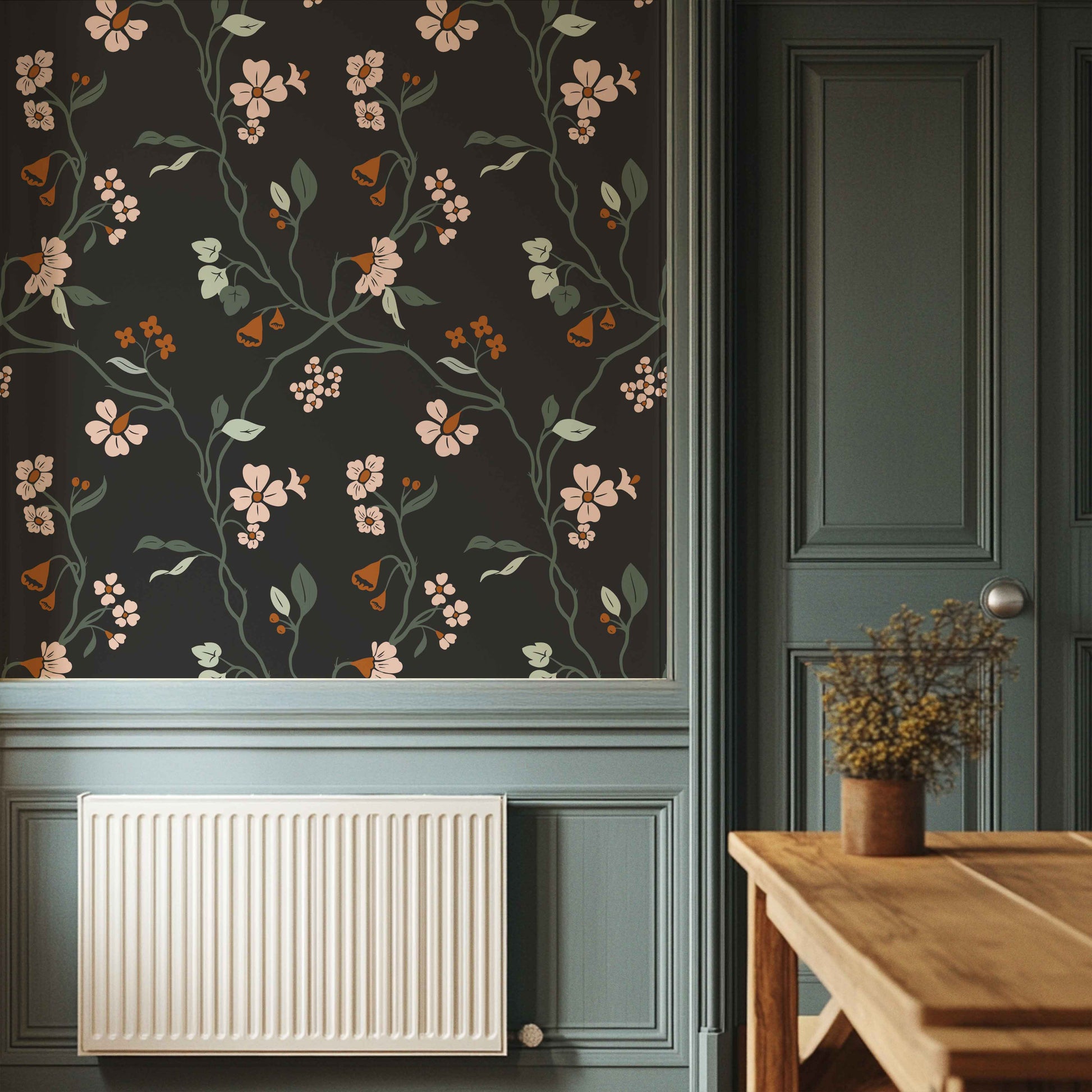 Lunaria Vine Wallpaper in Moody Charcoal