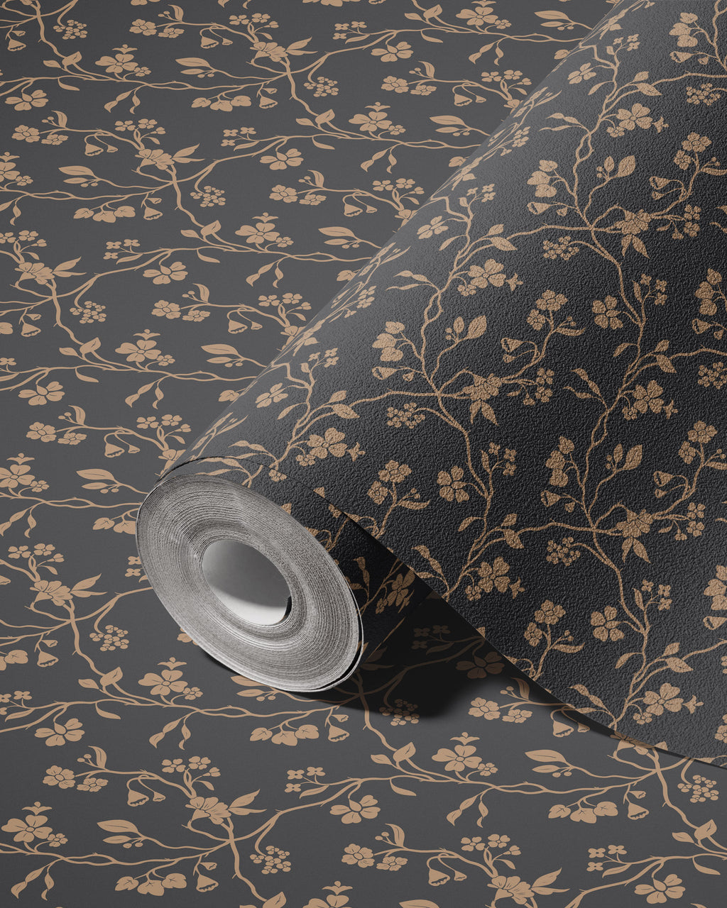 Lunaria Vine Wallpaper in Coal Rose