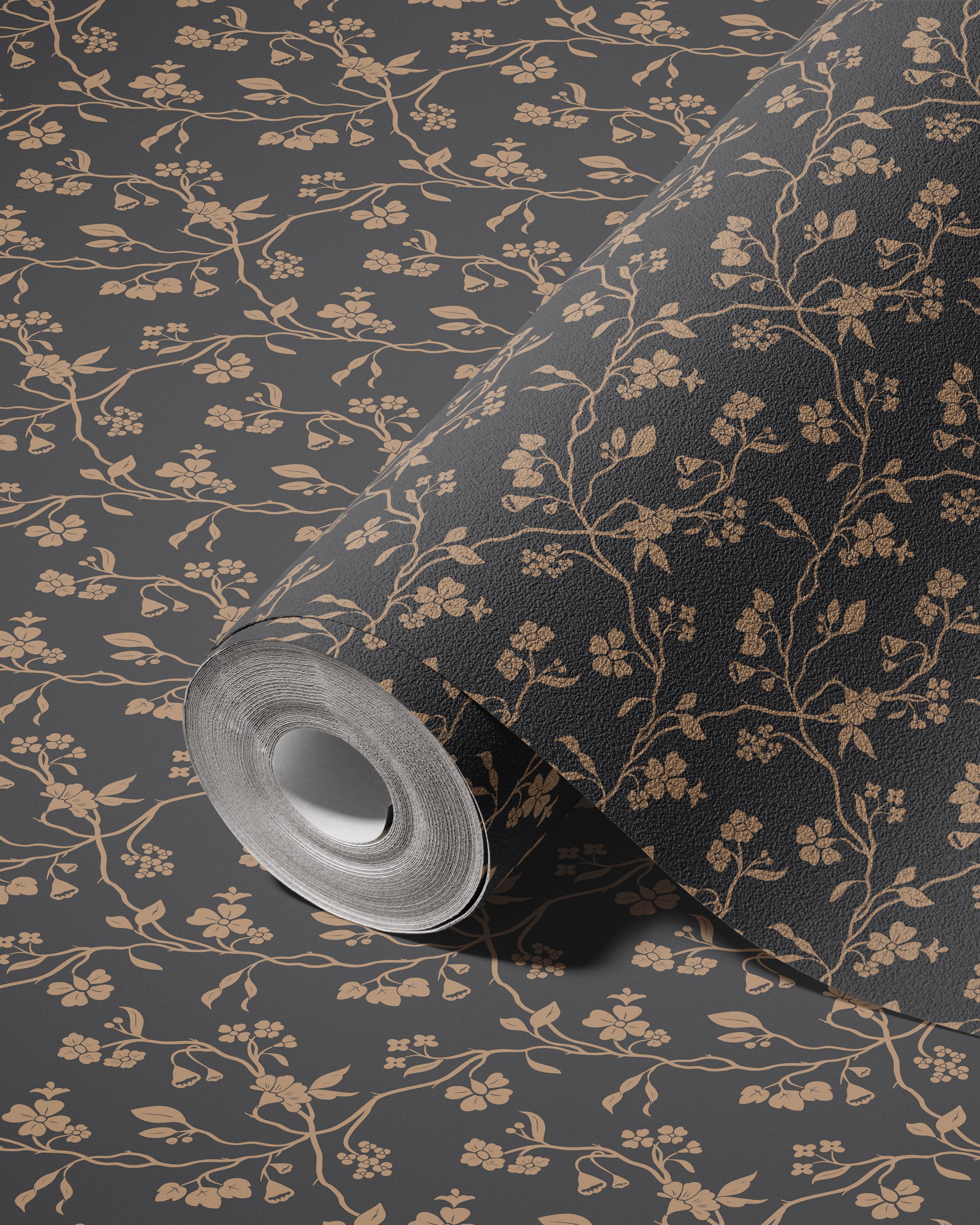 Lunaria Vine Wallpaper in Coal Rose