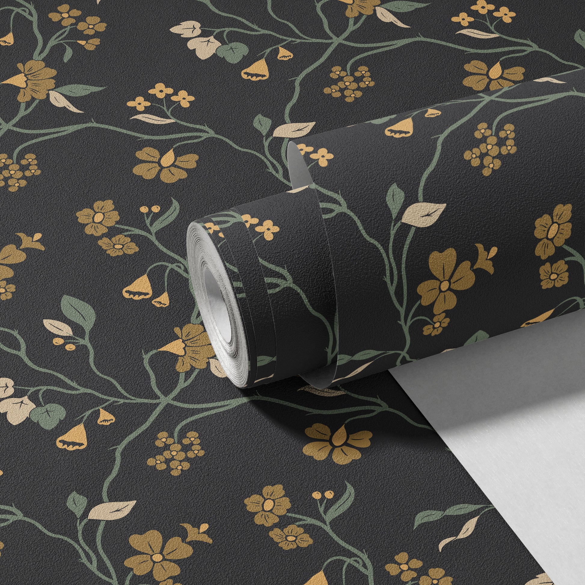 Lunaria Vine Wallpaper in Iron Slate