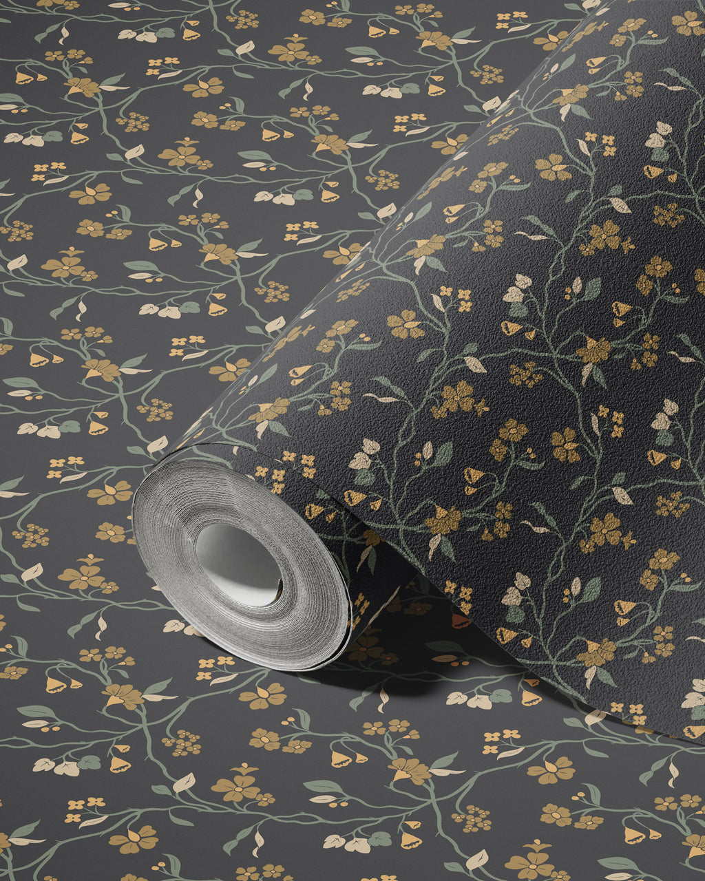 Lunaria Vine Wallpaper in Iron Slate