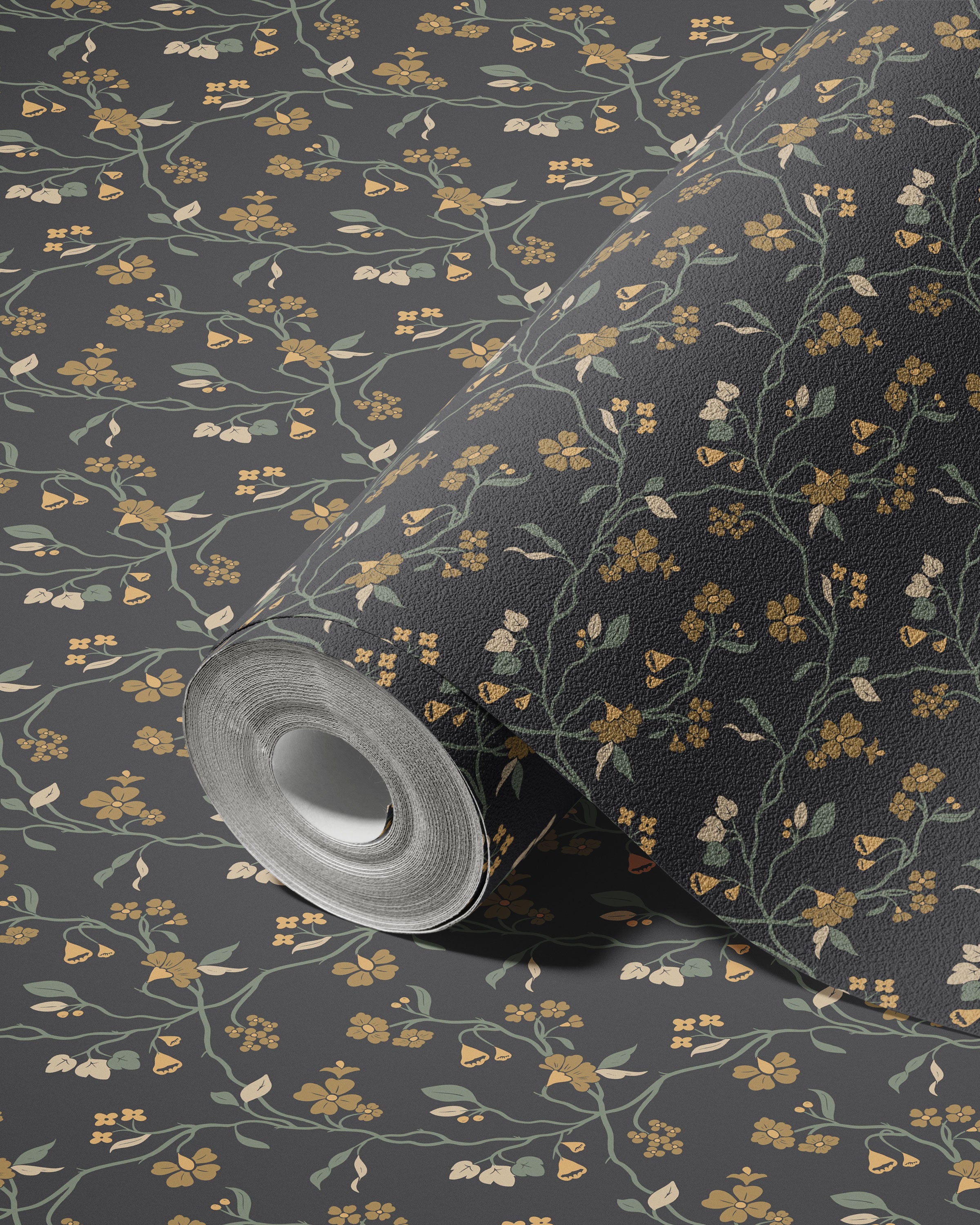 Lunaria Vine Wallpaper in Iron Slate