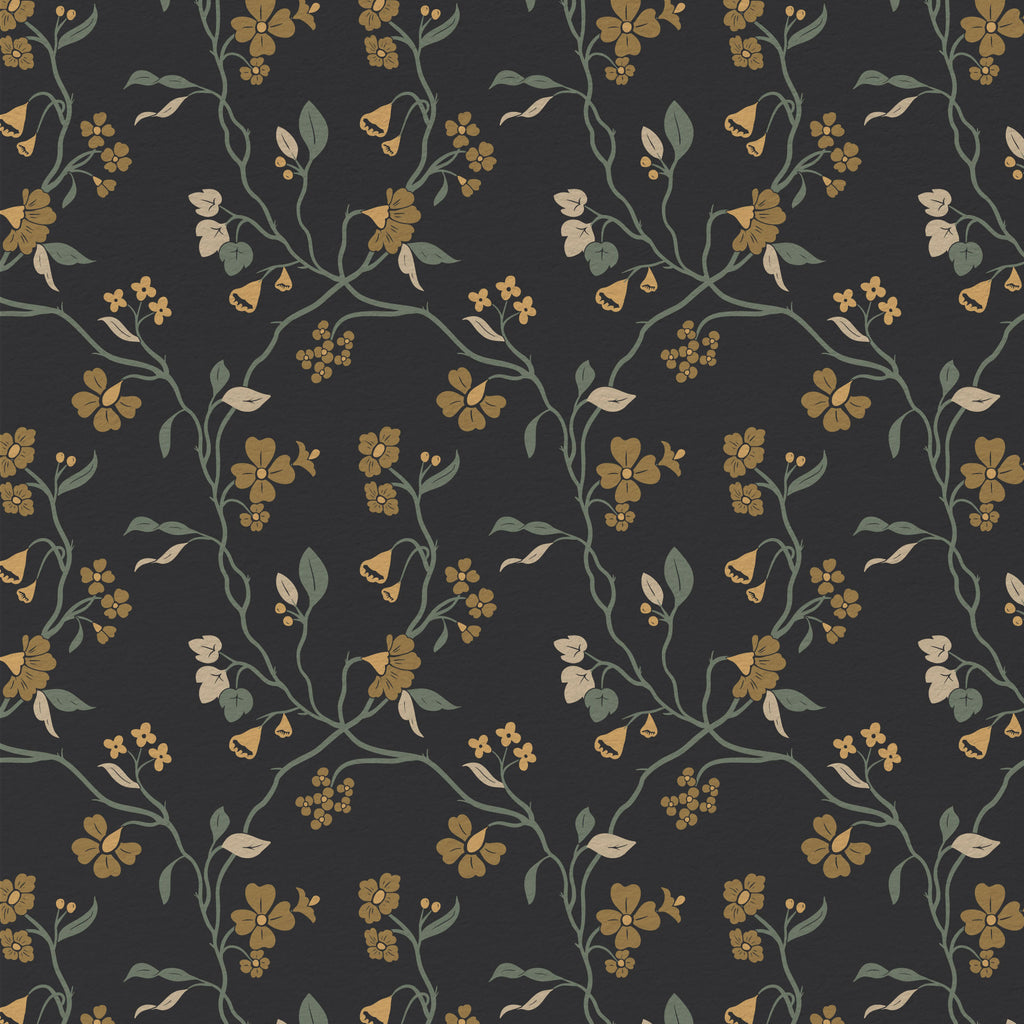 Lunaria Vine Wallpaper in Iron Slate