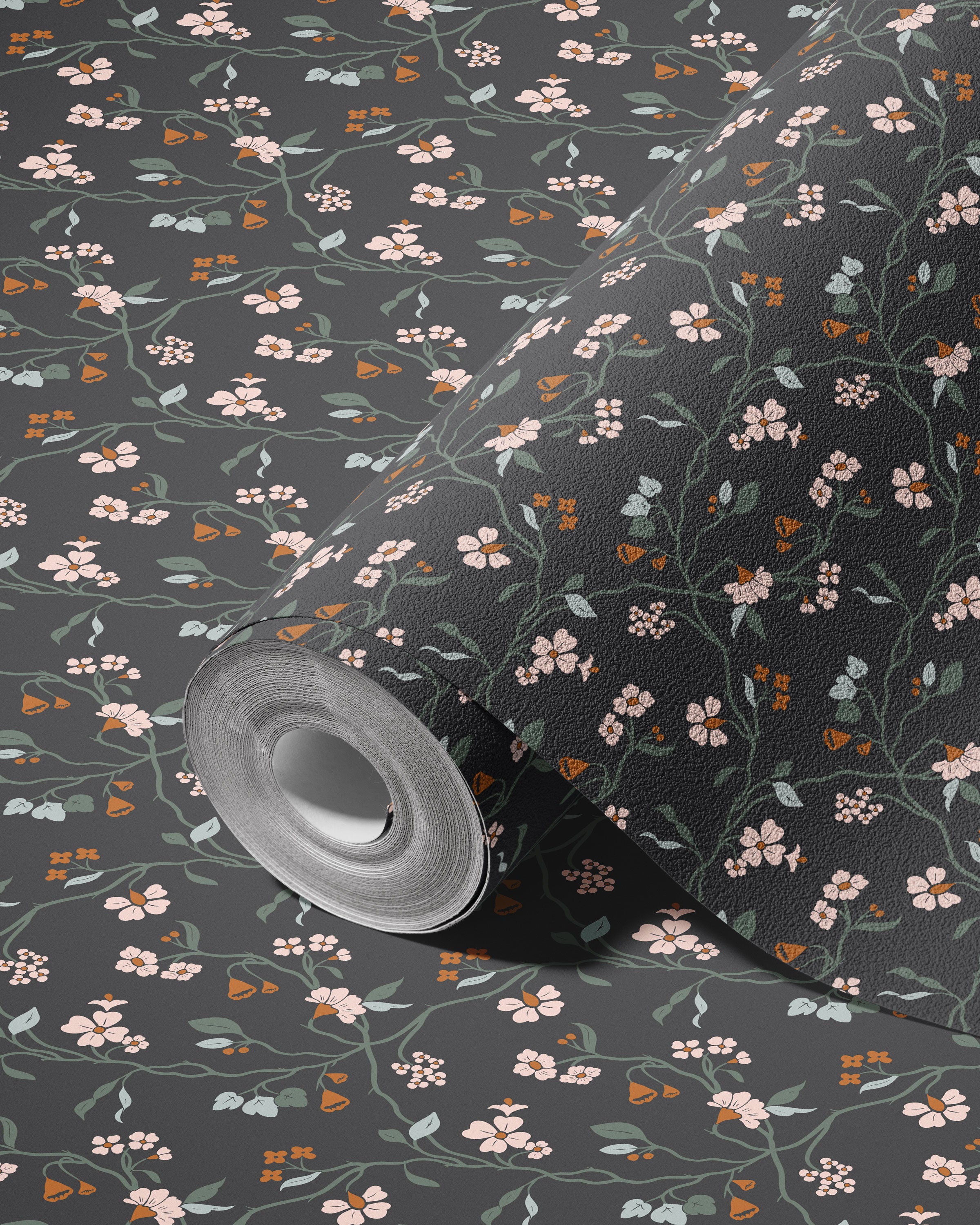 Lunaria Vine Wallpaper in Moody Charcoal