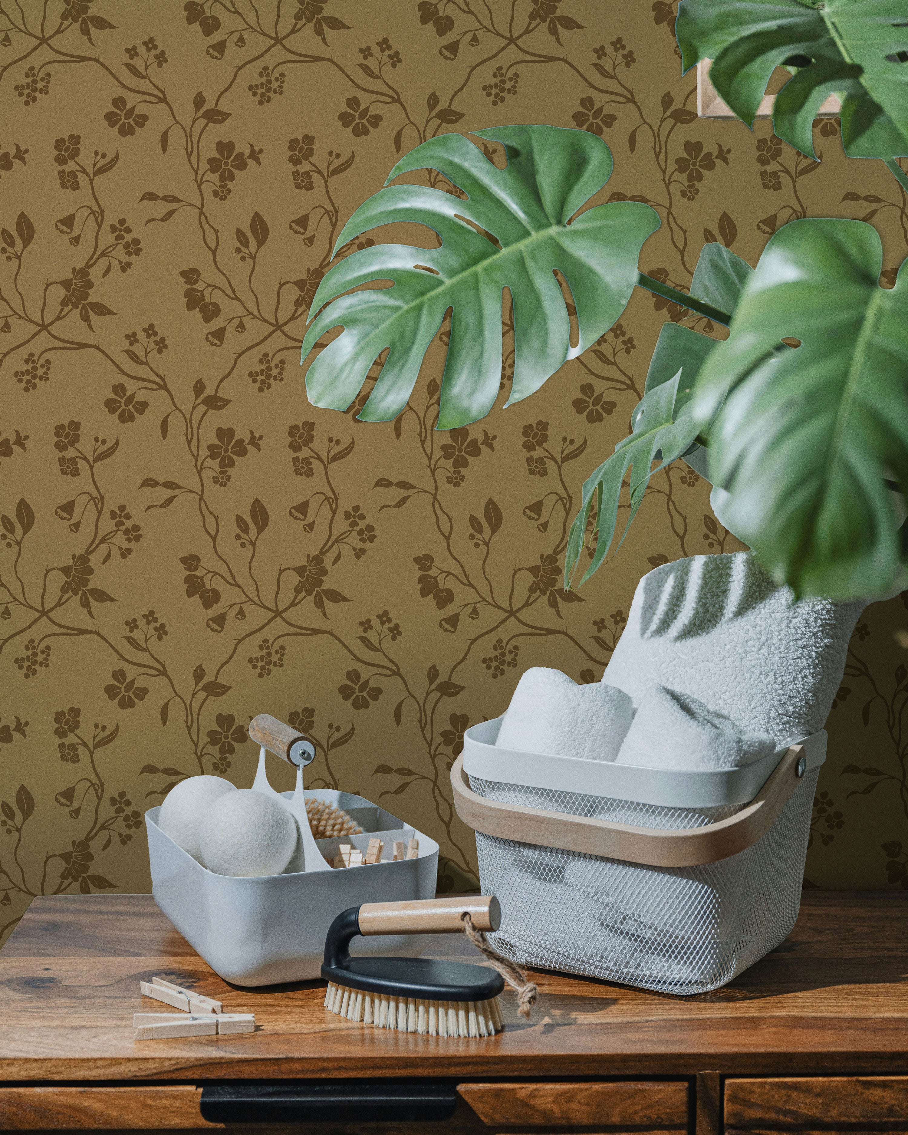 Lunaria Vine Wallpaper in Ochre Bloom