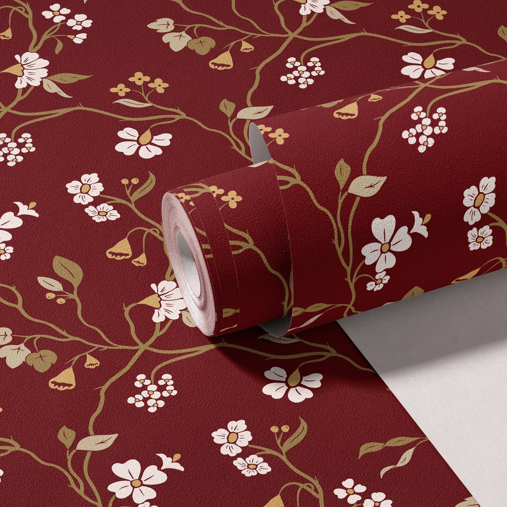 Lunaria Vine Wallpaper in Tuscan Merlot