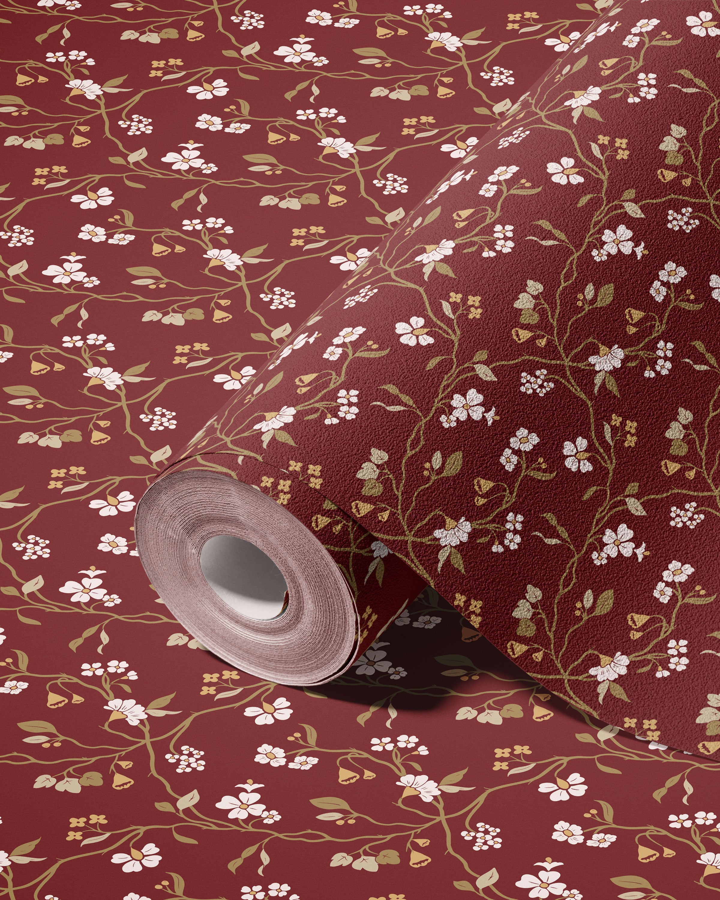Lunaria Vine Wallpaper in Tuscan Merlot