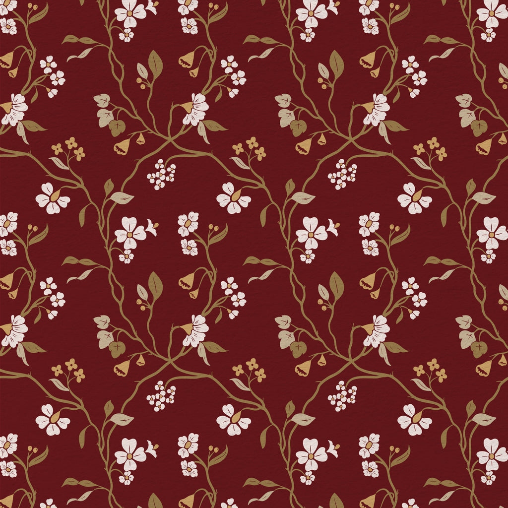 Lunaria Vine Wallpaper in Tuscan Merlot
