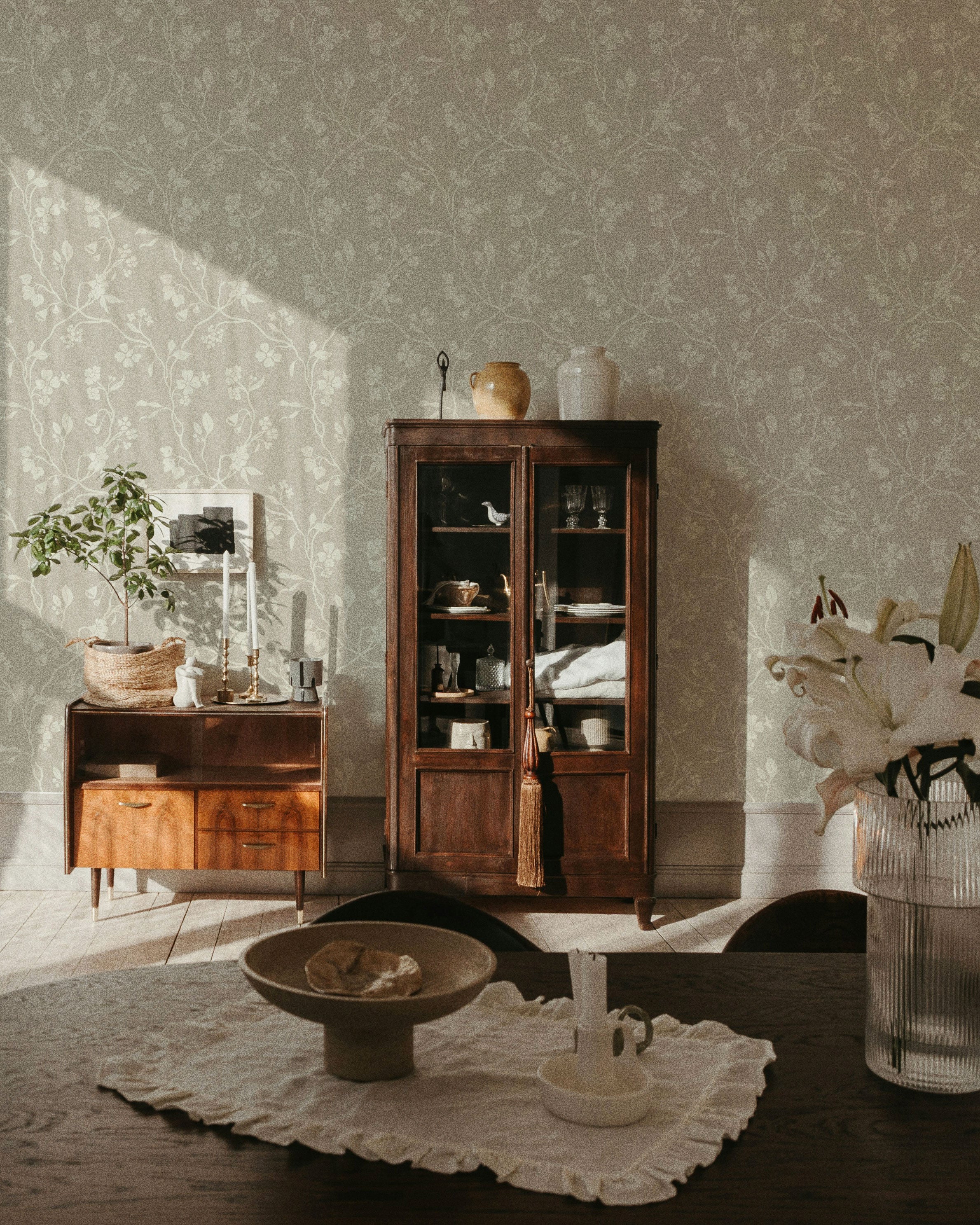 Lunaria Vine Wallpaper in Weathered Clay