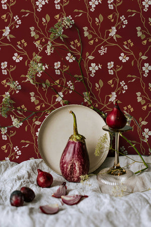 Lunaria Vine Wallpaper in Tuscan Merlot