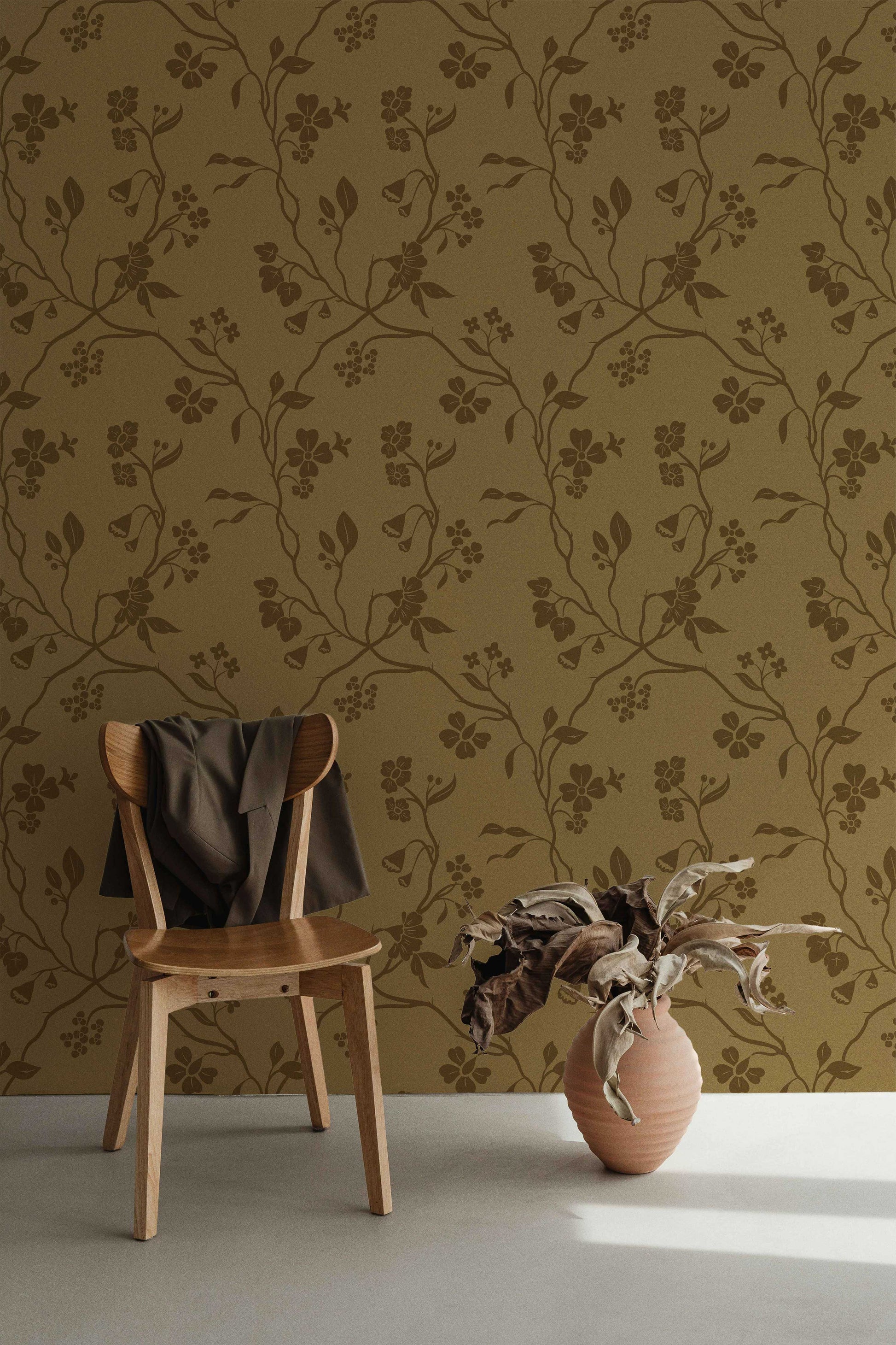 Lunaria Vine Wallpaper in Ochre Bloom