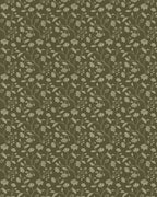 A repeating floral vine pattern in light beige on an olive green background, shown as a flat all-over surface design.