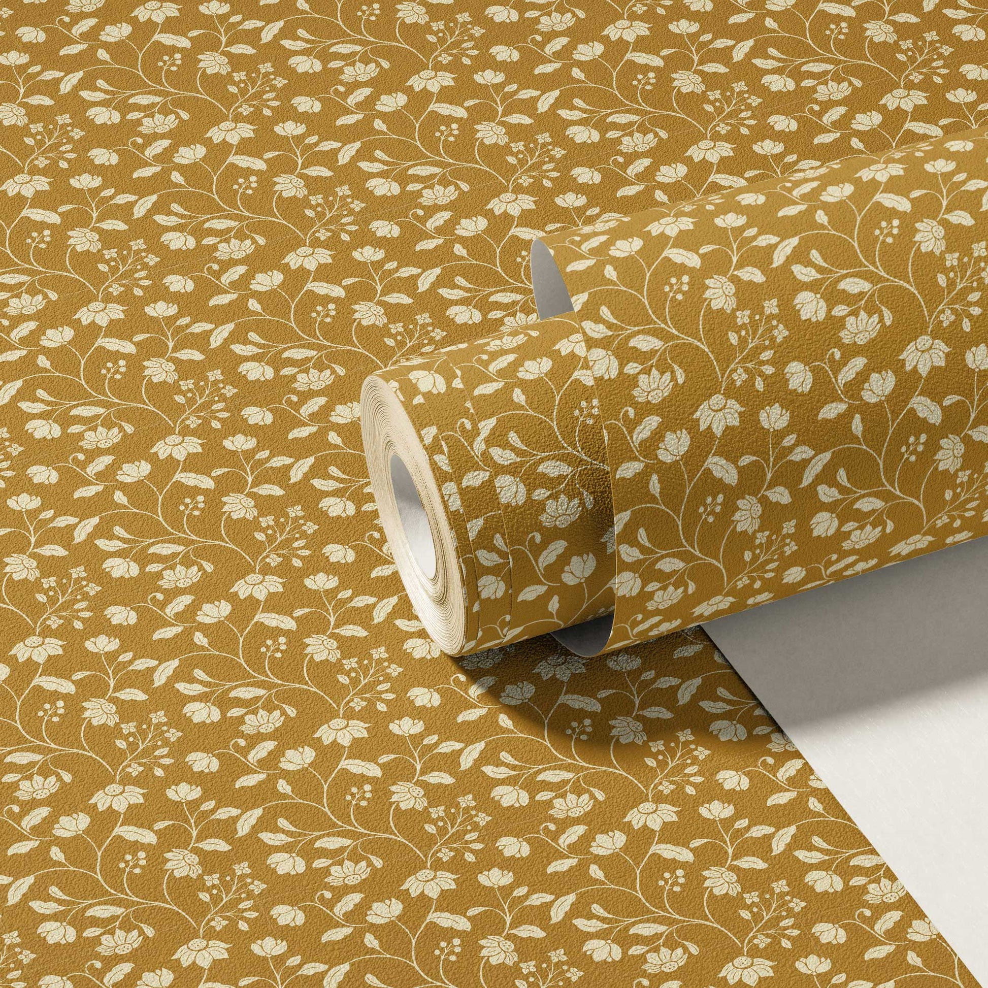 Wild Geranium Wallpaper in Mustard Fern