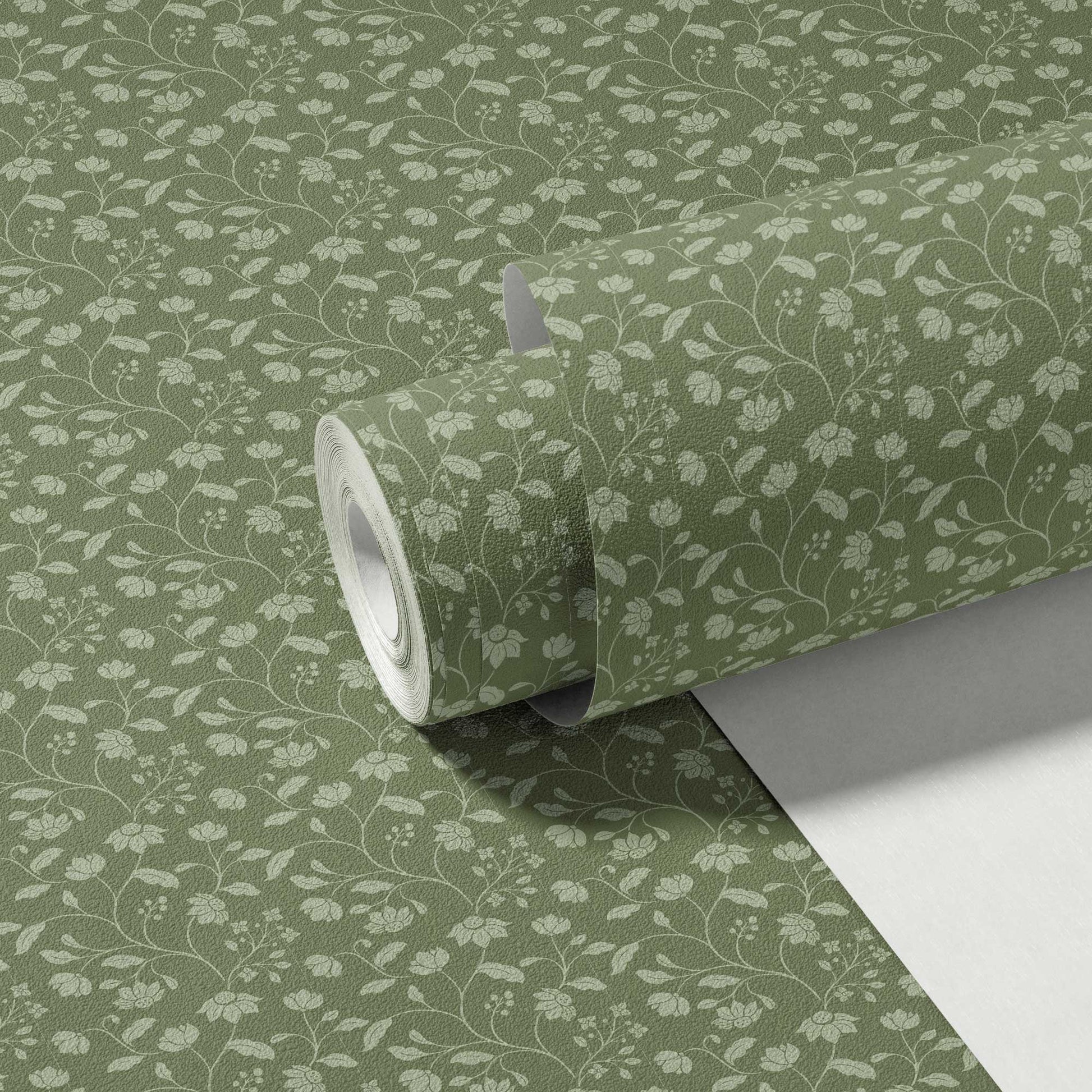 Wild Geranium Wallpaper in Rustic Olive