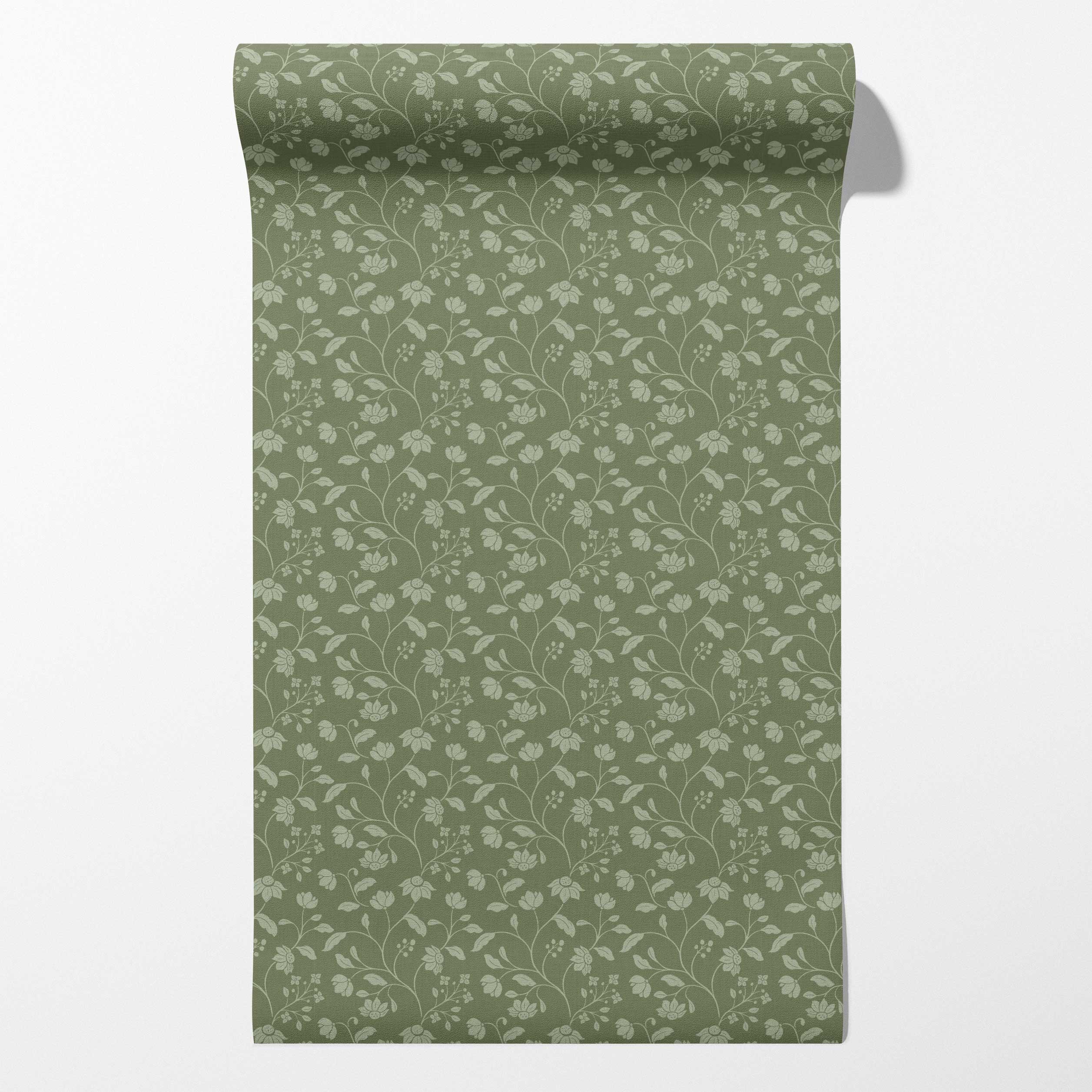 Wild Geranium Wallpaper in Rustic Olive
