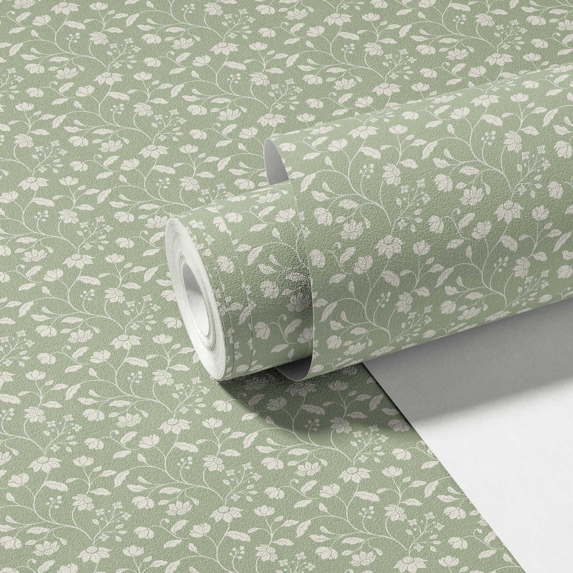 Wild Geranium Wallpaper in Soft Sage