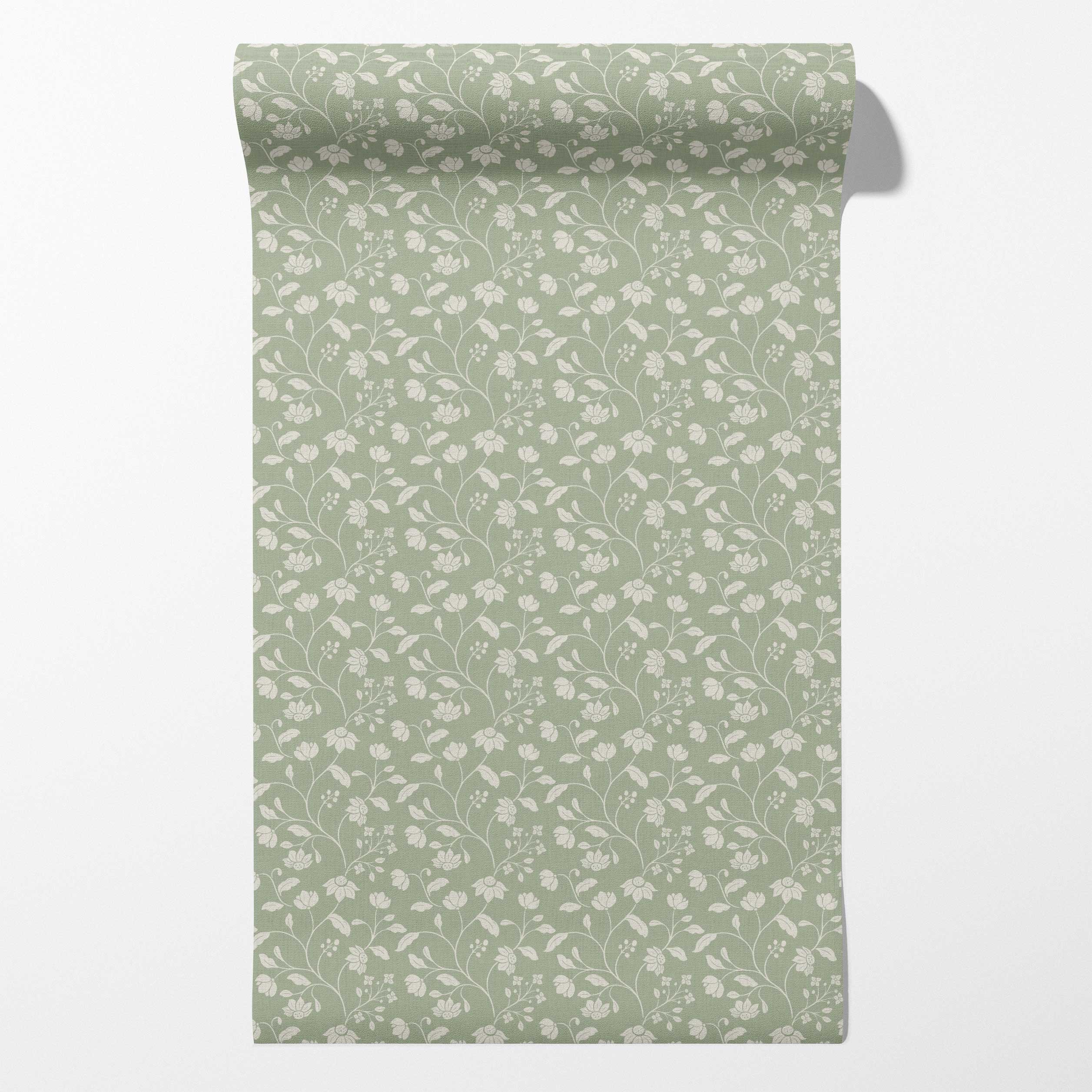 Wild Geranium Wallpaper in Soft Sage