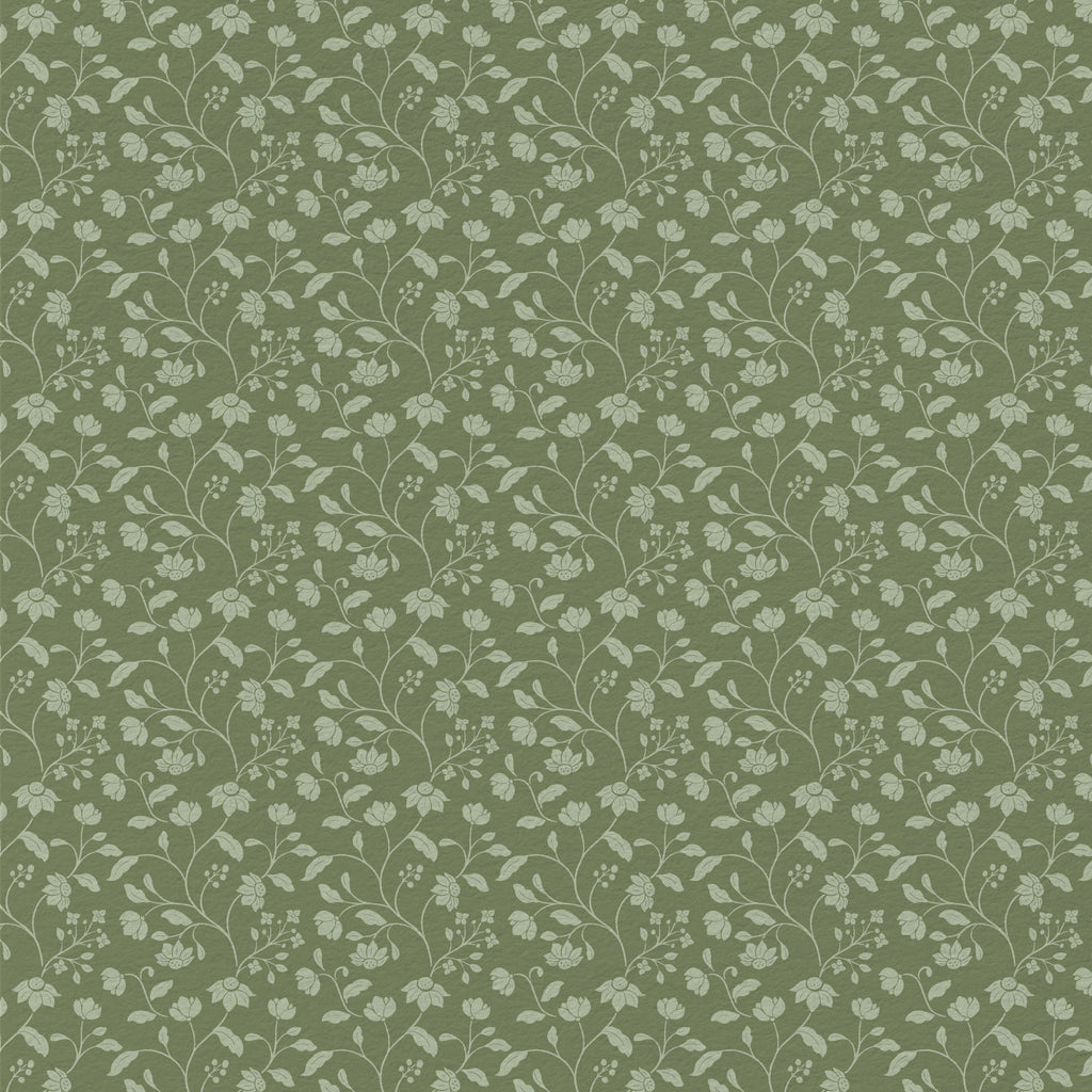 Wild Geranium Wallpaper in Rustic Olive