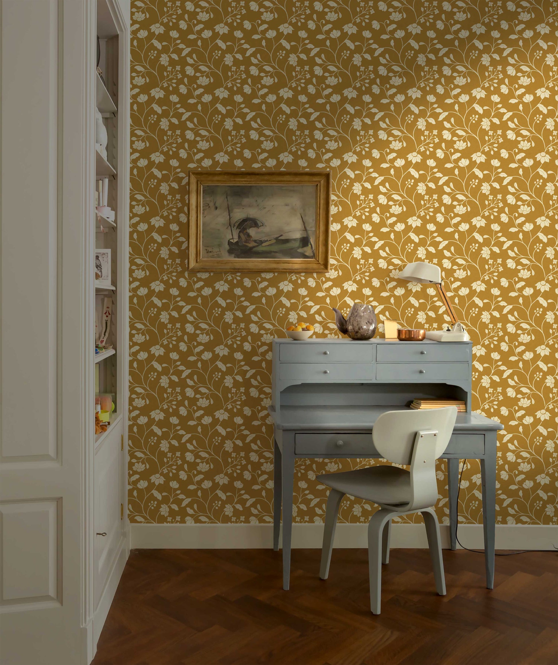 Wild Geranium Wallpaper in Mustard Fern