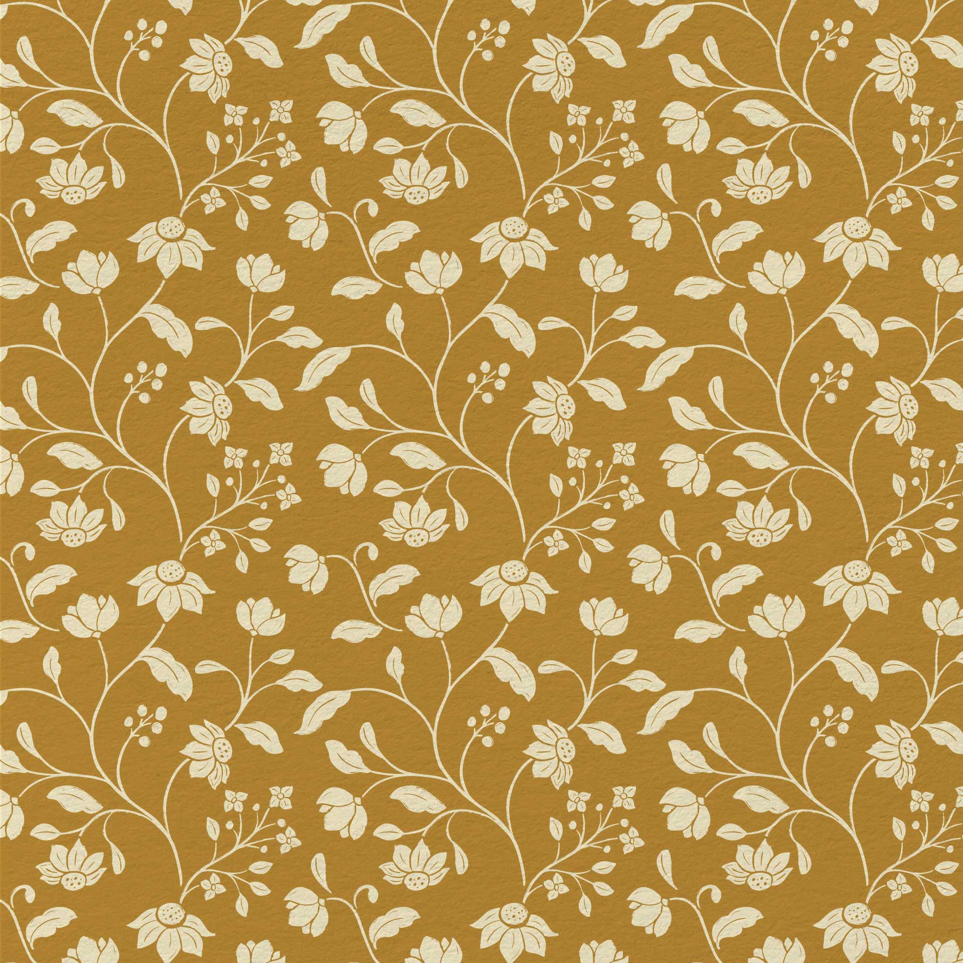 Wild Geranium Wallpaper in Mustard Fern