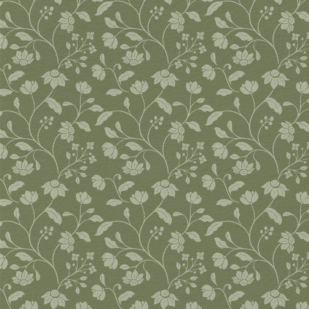 Wild Geranium Wallpaper in Rustic Olive