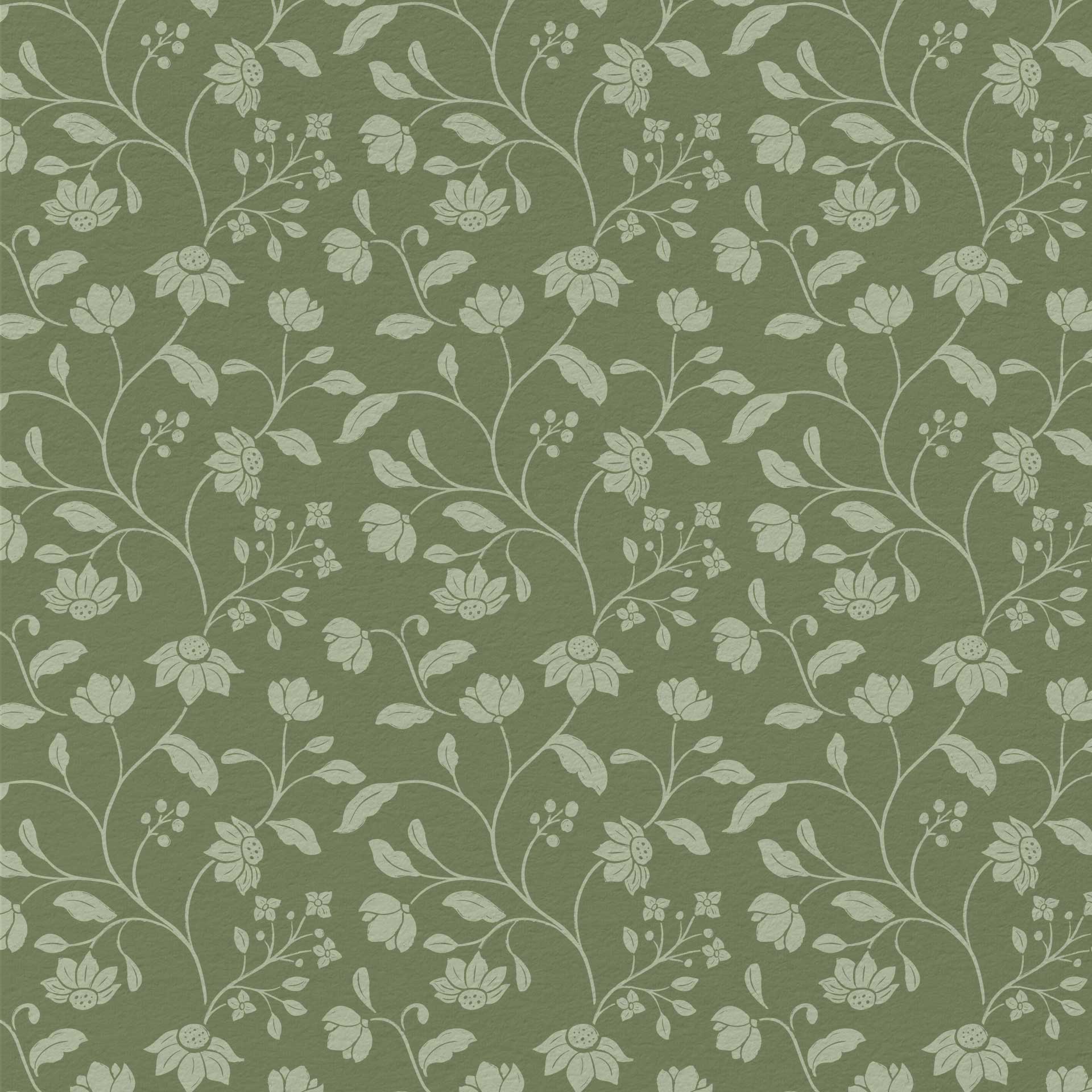 Wild Geranium Wallpaper in Rustic Olive