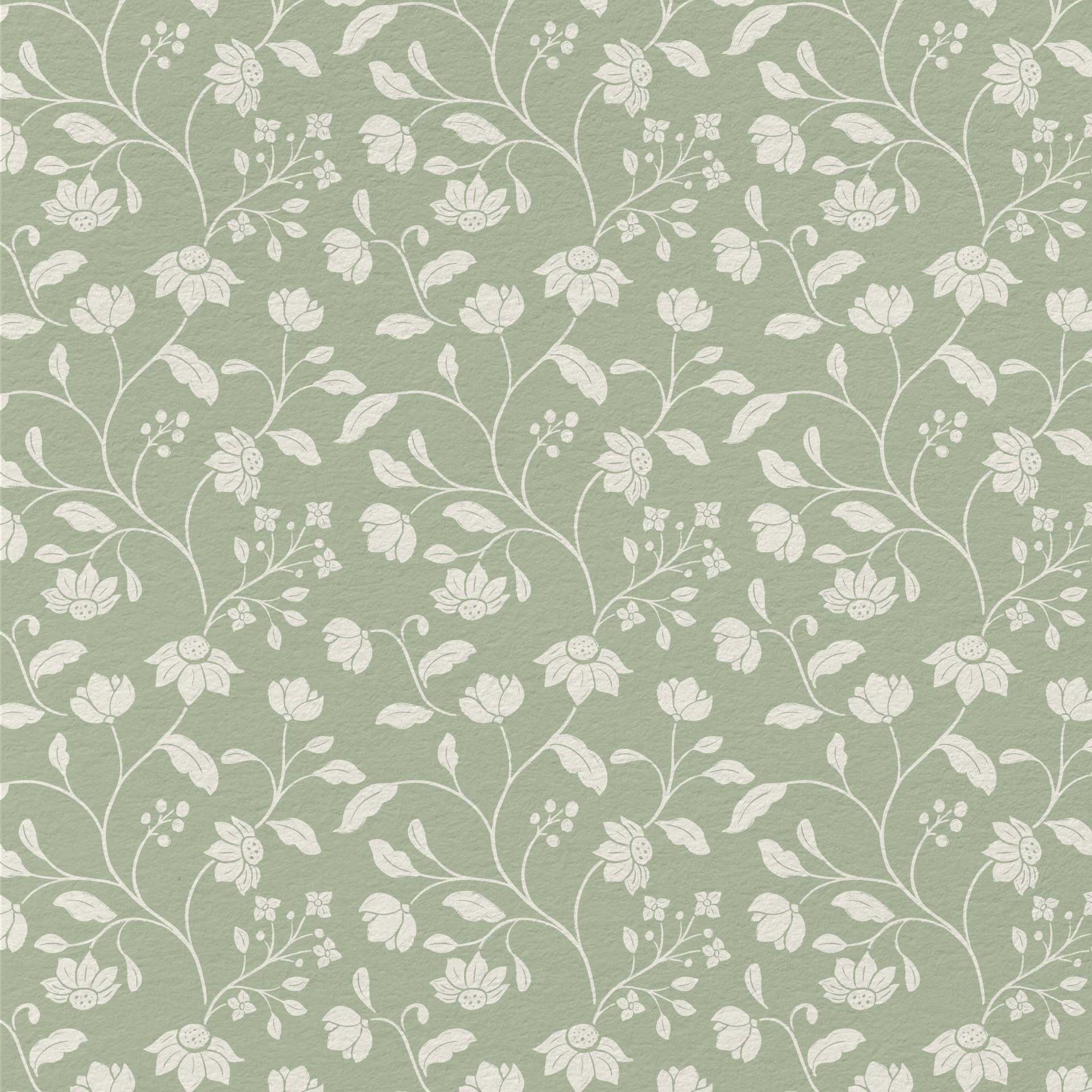 Wild Geranium Wallpaper in Soft Sage
