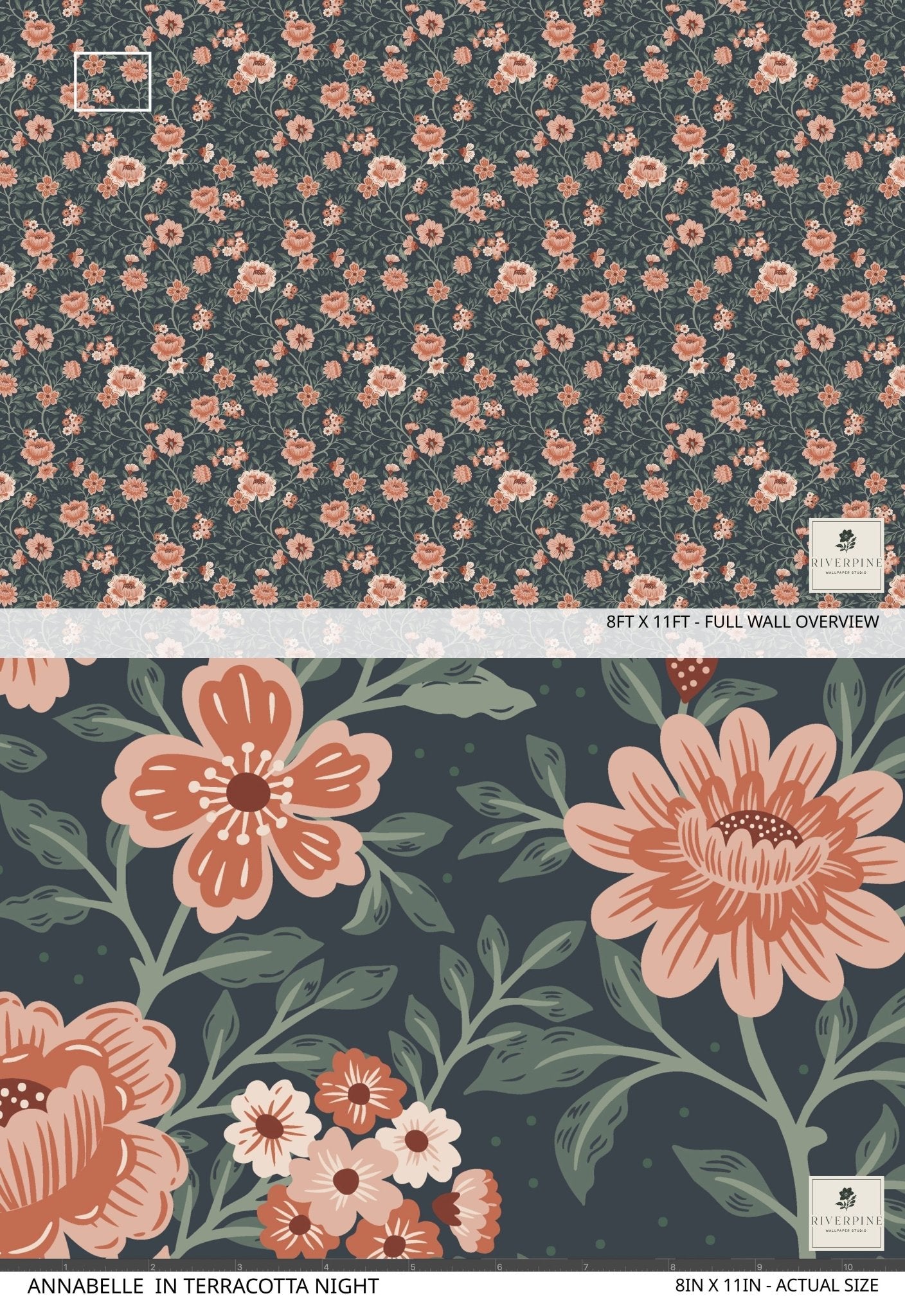Annabelle Wallpaper in Terracotta Night - Riverpine